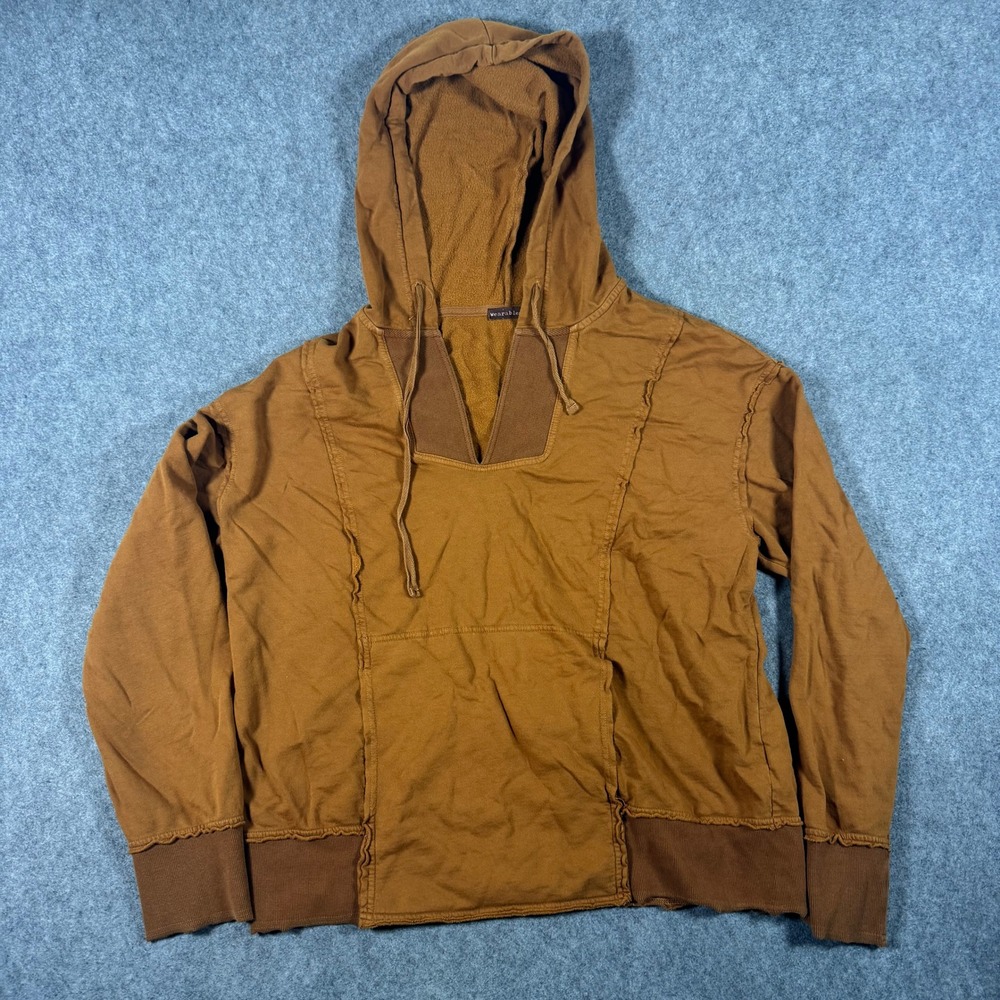 Wearables Hoodie Women XL Brown V-Neck Raw Edge Seam Pullover Sweatshirt